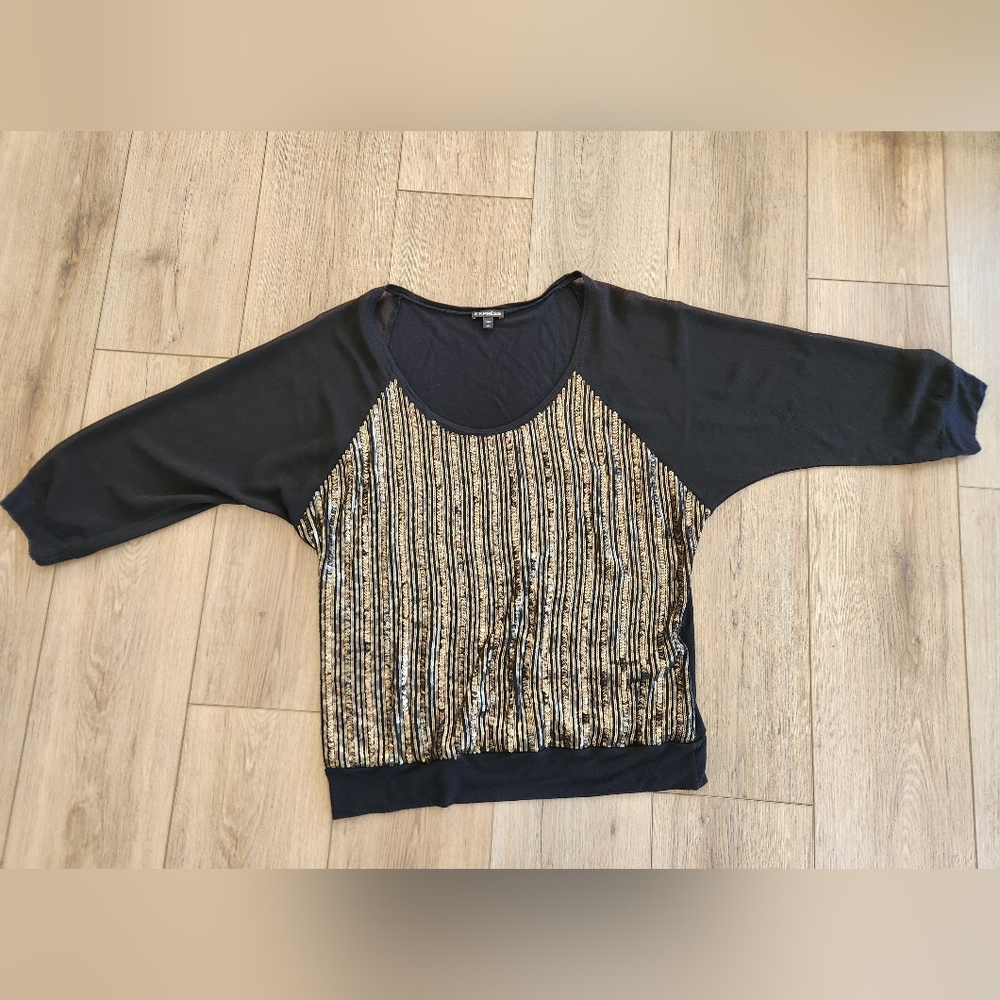 Express Black and Gold Sequin Blouse